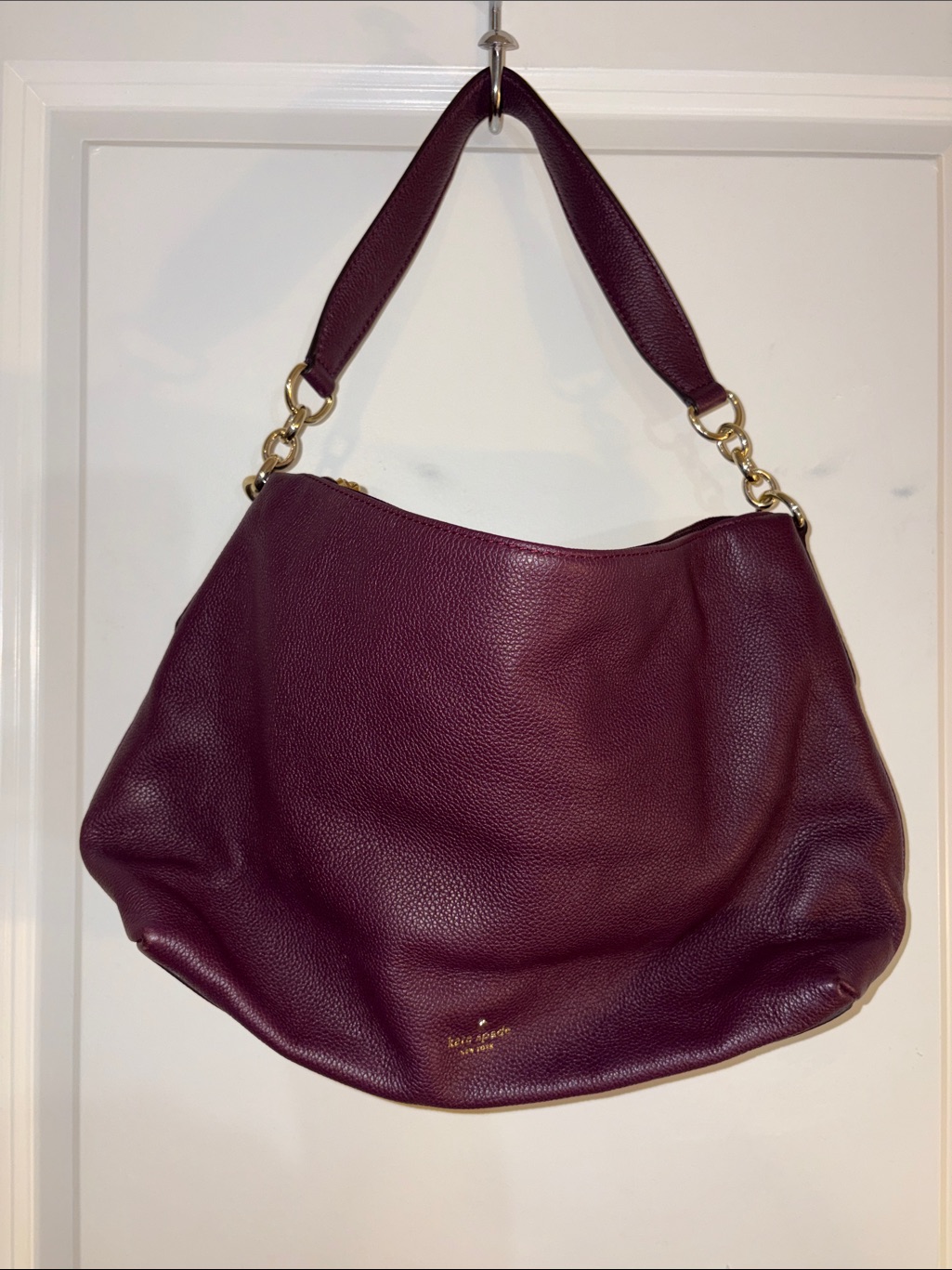 Kate Spade Plum Pebbled Leather Shoulder Hobo With Gold Hardware